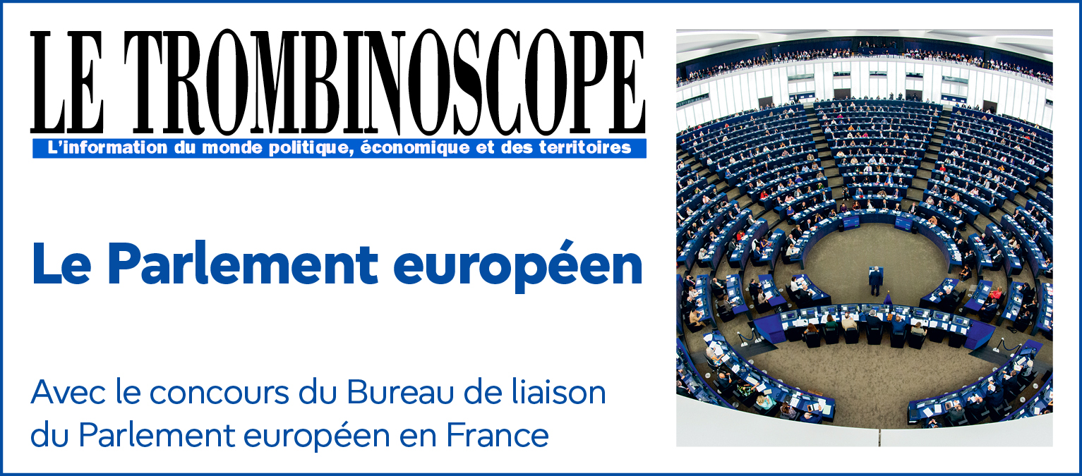 Logo trombinoscope et vue sur l'hémicycle du Parlement européen